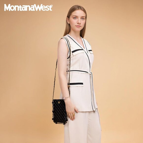 Quilted Mini Crossbody Bag Vegan Leather Compact Phone Purse for Women - Picture 7 of 7